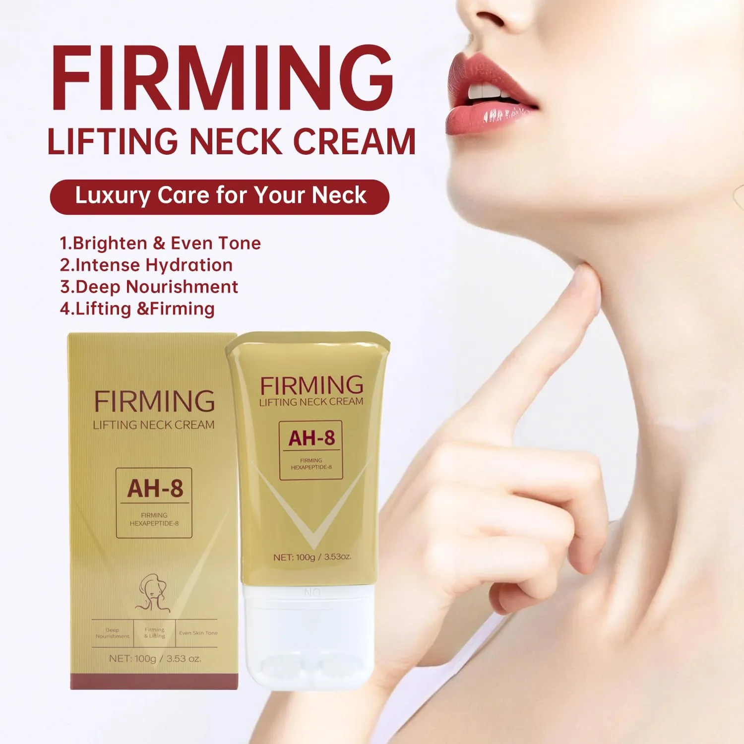 AH-8 Firming Neck Cream for Crepey Skin Body Care Comfort,Neck Firming Cream with Massage Rollers,Moisturizing Neck Tightening Lotions Cosmetic Skin Care Skin Repair 3.53Oz (2)