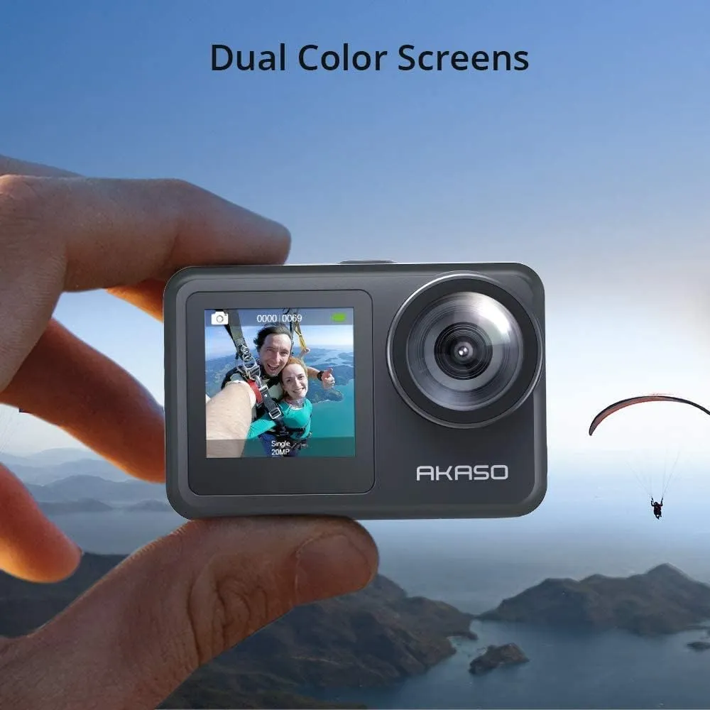 AKASO Brave 7 LE 4K30fps Action Camera with 64GB MicroSDXC U3 Memory Card Accessories Kit Bundle Ultra HD 131FT Waterproof Camera EIS 2.0 WiFi Remote Control Zoom Underwater Camera