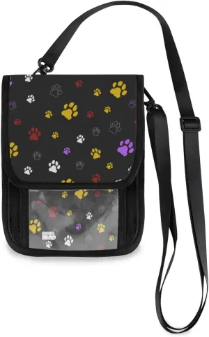 ALAZA Colorful Dog Cat Paw Print Black Small Crossbody Wallet Purse Cell Phone Bag Rfid Passport Holder with Credit Card Slots