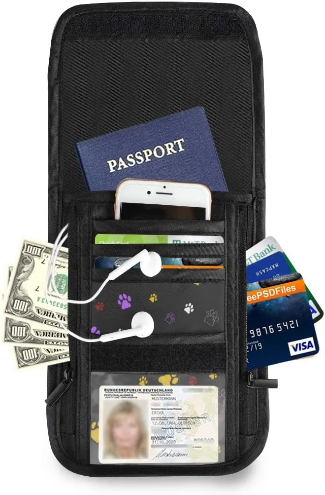 ALAZA Colorful Dog Cat Paw Print Black Small Crossbody Wallet Purse Cell Phone Bag Rfid Passport Holder with Credit Card Slots