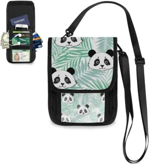 ALAZA Cute Panda Palm Leaf Small Crossbody Wallet Purse Cell Phone Bag Rfid Passport Holder with Credit Card Slots