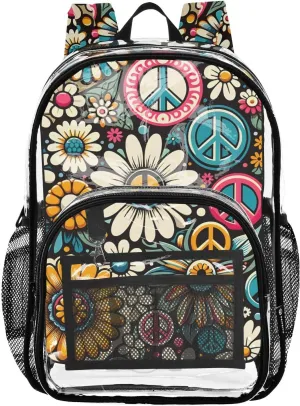 ALAZA Daisy Flower Peace Vintage Clear Fashion Backpack for Women Men Transparent Travel School Bag Daypack for Boys Girls