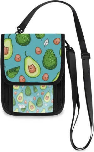 ALAZA Kawaii Avocado Emotion & Leaf Blue Small Crossbody Wallet Purse Cell Phone Bag Rfid Passport Holder with Credit Card Slots