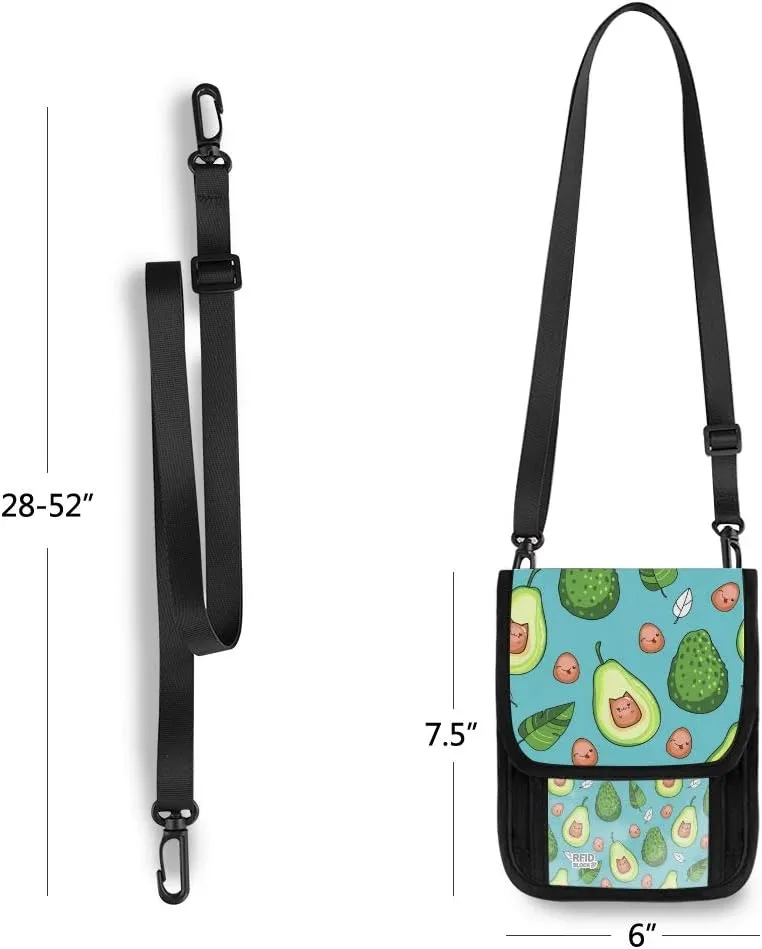 ALAZA Kawaii Avocado Emotion & Leaf Blue Small Crossbody Wallet Purse Cell Phone Bag Rfid Passport Holder with Credit Card Slots