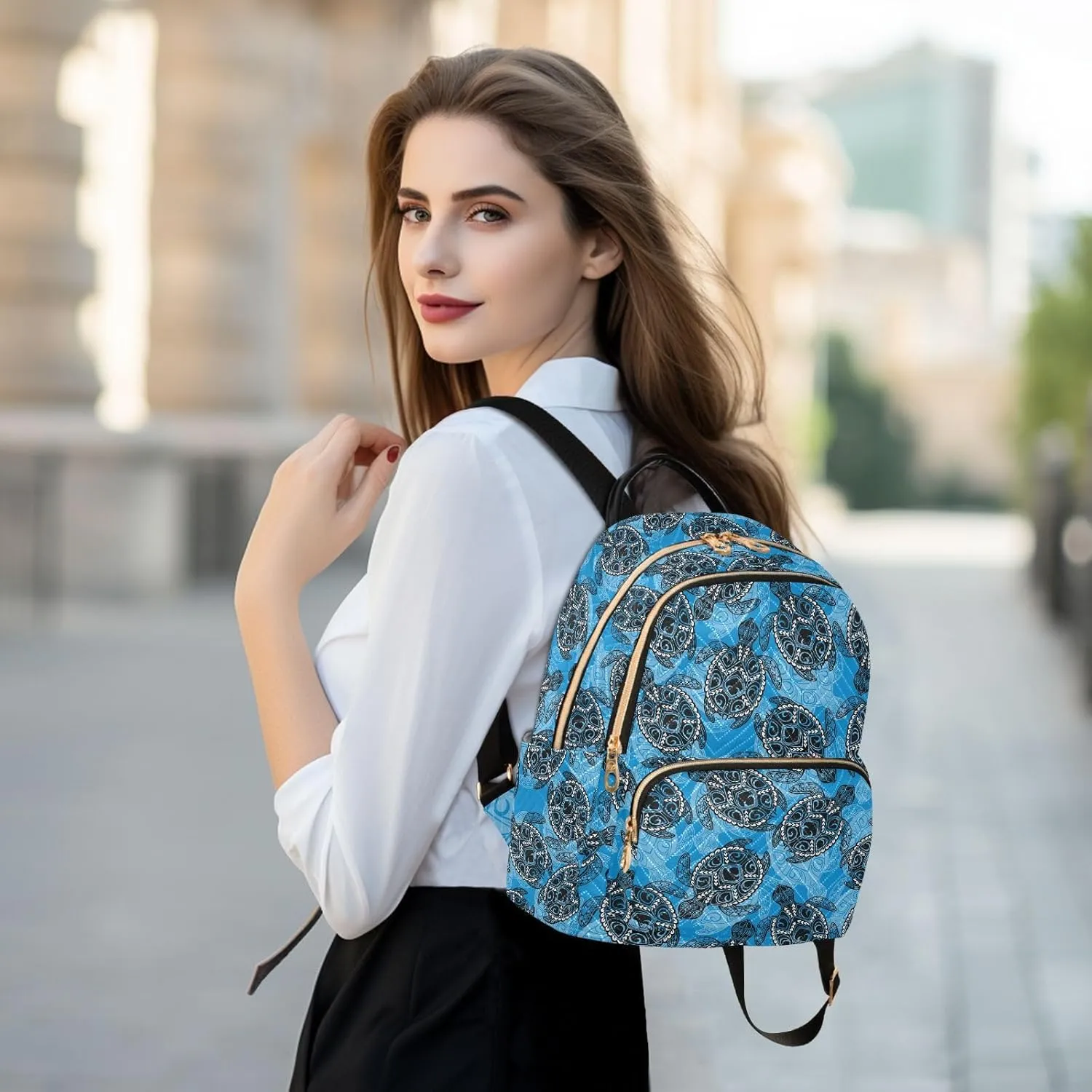 ALAZA Mini Backpack for Women, Vintage Turtle Blue Travel Backpack Purse for Ladies, Small Bookbag Daypack Shoulder Bag M