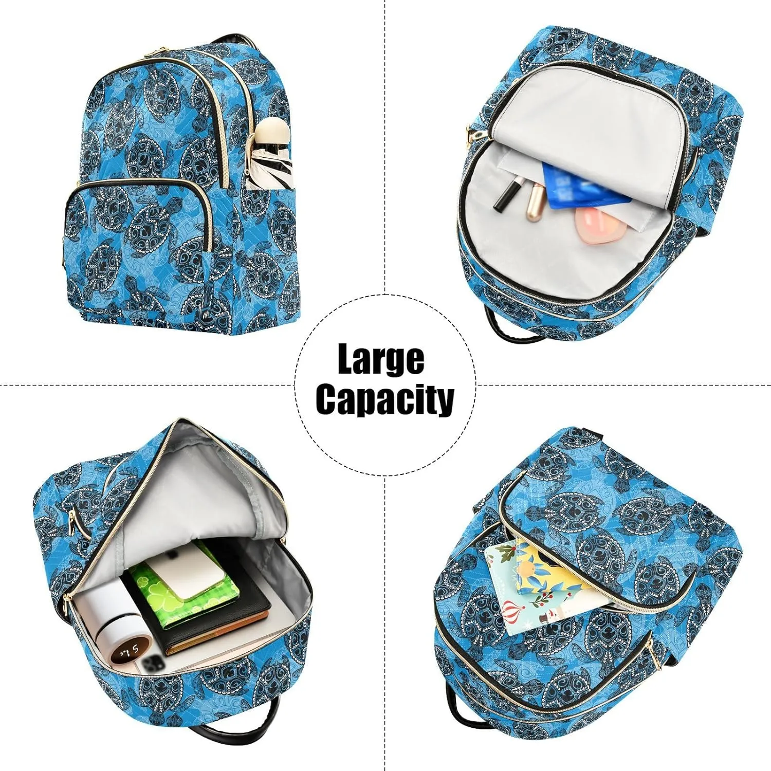 ALAZA Mini Backpack for Women, Vintage Turtle Blue Travel Backpack Purse for Ladies, Small Bookbag Daypack Shoulder Bag M