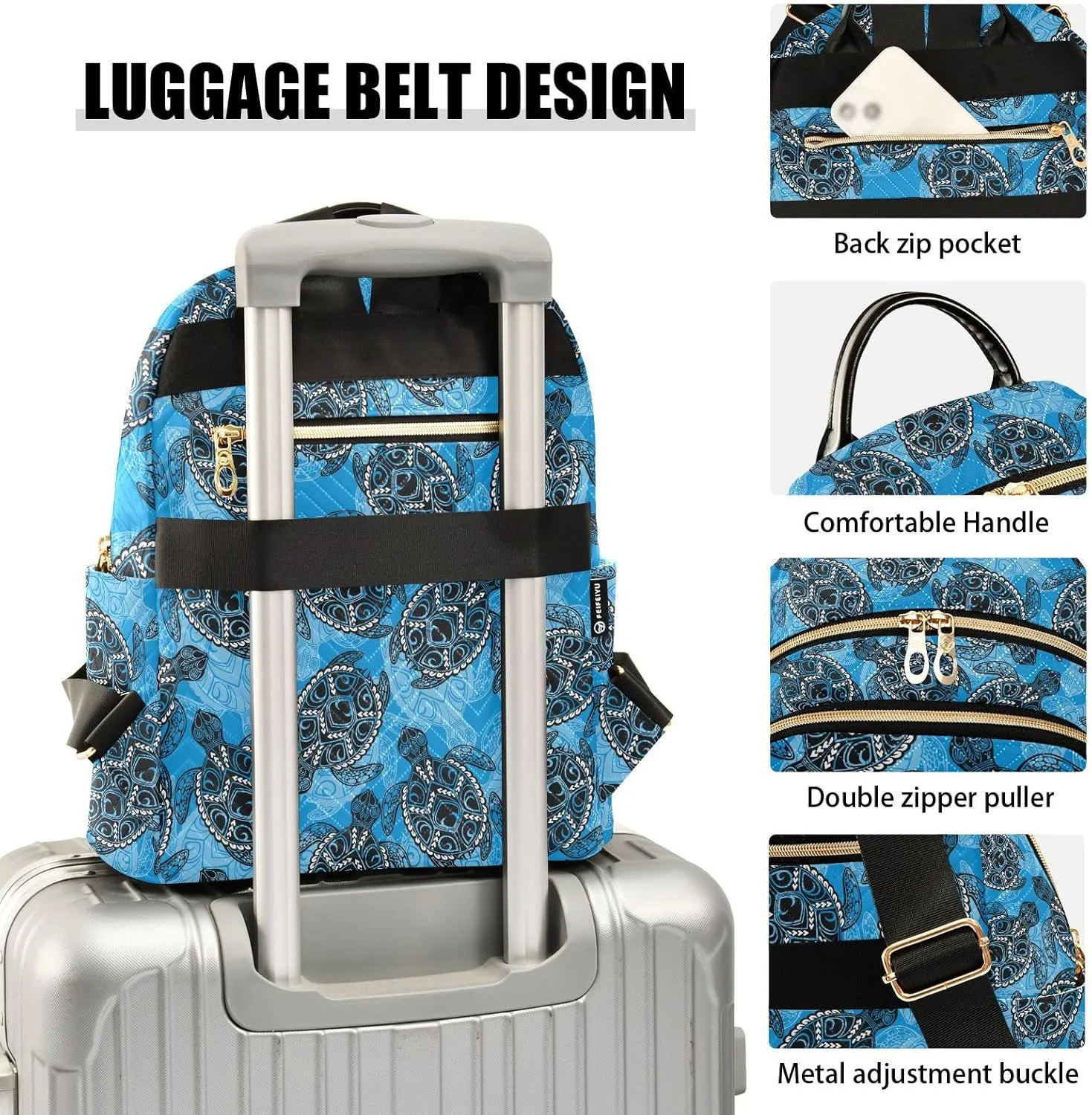 ALAZA Mini Backpack for Women, Vintage Turtle Blue Travel Backpack Purse for Ladies, Small Bookbag Daypack Shoulder Bag M