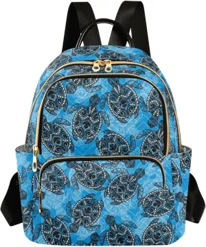 ALAZA Mini Backpack for Women, Vintage Turtle Blue Travel Backpack Purse for Ladies, Small Bookbag Daypack Shoulder Bag M