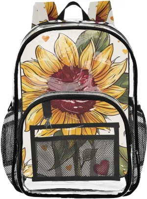 ALAZA Sunflower Heart Vintage Clear Fashion Backpack for Women Men Transparent Travel School Bag Daypack for Boys Girls