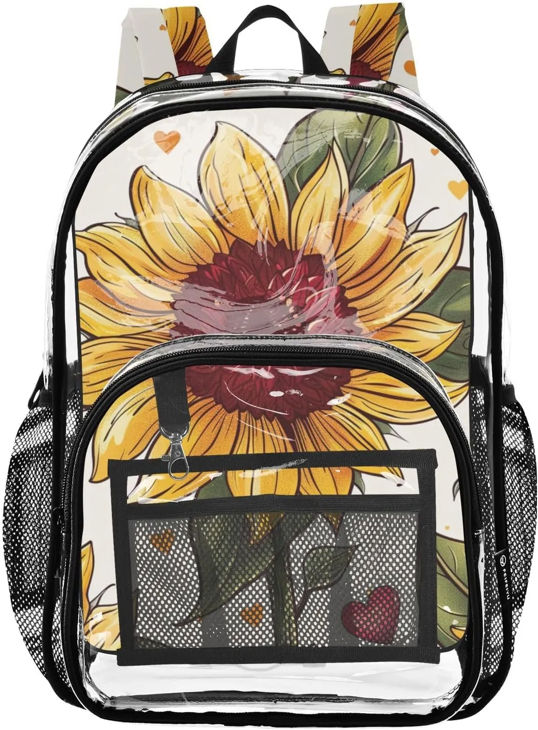 ALAZA Sunflower Heart Vintage Clear Fashion Backpack for Women Men Transparent Travel School Bag Daypack for Boys Girls