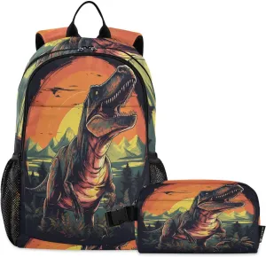 ALAZA Vintage Roar Dinosaur Backpack Bookbag Notebook Laptop Bag Casual Travel Daypack with Lunch Bag for Women Men