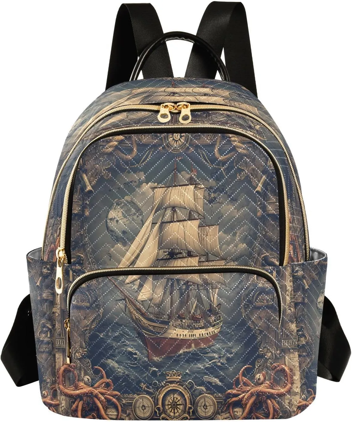 ALAZA Vintage Sailboat Octopus Women Backpack Purse Ladies Fashion Shoulder Bag Daypack Travel Bag 7.5L