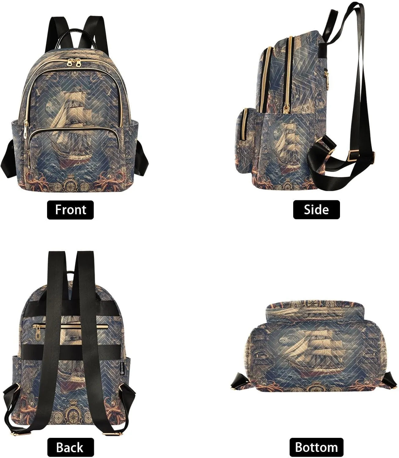 ALAZA Vintage Sailboat Octopus Women Backpack Purse Ladies Fashion Shoulder Bag Daypack Travel Bag 7.5L