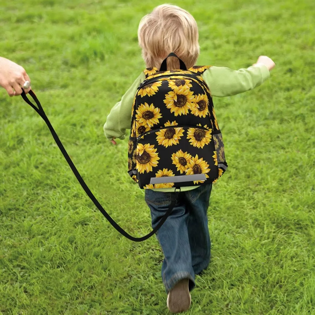 ALAZA Vintage Sunflower Toddler Backpack for Boys Girls Black Preschool Nursery with Safety Leash