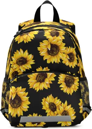 ALAZA Vintage Sunflower Toddler Backpack for Boys Girls Black Preschool Nursery with Safety Leash