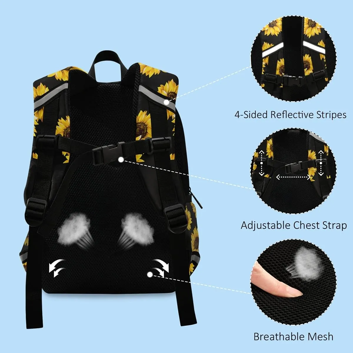 ALAZA Vintage Sunflower Toddler Backpack for Boys Girls Black Preschool Nursery with Safety Leash