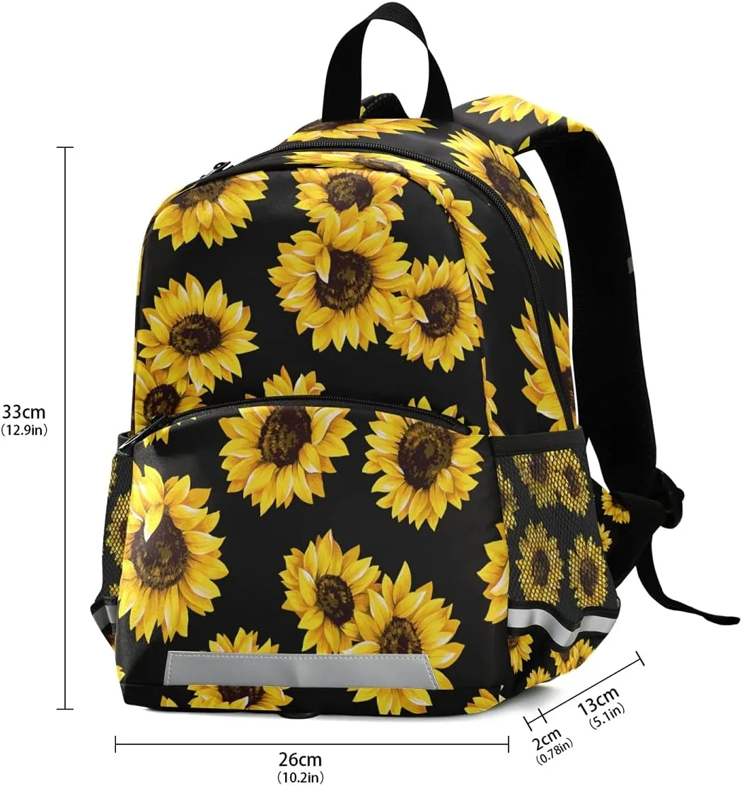 ALAZA Vintage Sunflower Toddler Backpack for Boys Girls Black Preschool Nursery with Safety Leash