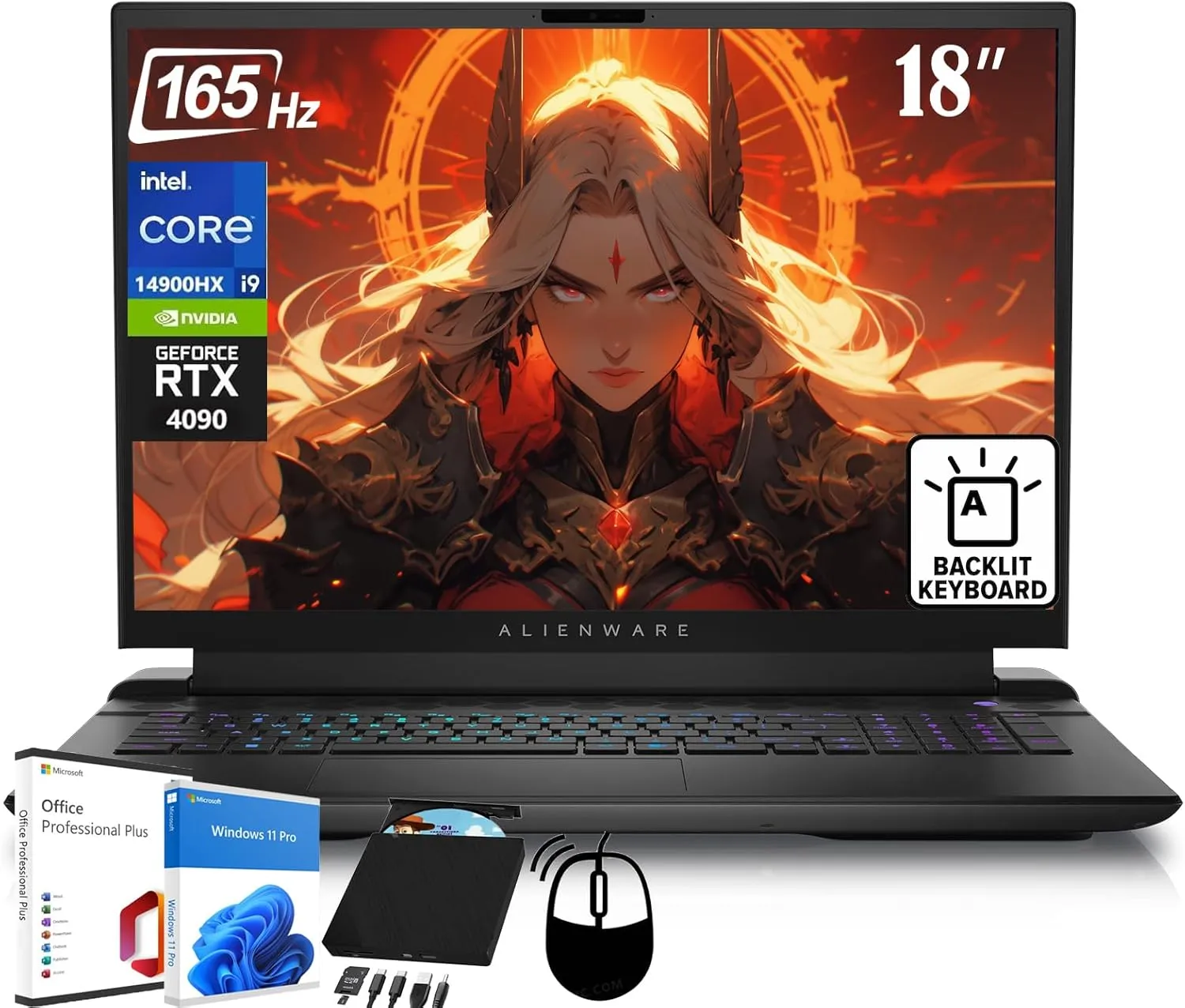 Alienware M18 R2 Gaming Laptop - 18" QHD  165Hz Display | Intel 24-core i9-14900HX | GeForce RTX 4090 16GB GDDR6 | 64GB DDR5 4TB SSD | WiFi7 | Backlit Keyboard | MS Office Lifetime | Windows 11 Pro