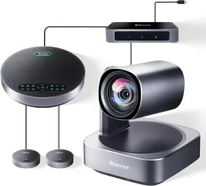 All-in-One PTZ 4K Conference Room Camera System with Bluetooth Speakerphone 2 Expansion mics 12X Optical Zoom HDMI Wide View Angle Lens Works with Zoom Webex for Large Meeting Room