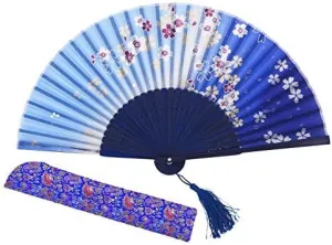 Amajiji Charming Elegant Modern Woman Handmade Bamboo Silk 8.27" (21cm) Folding Pocket Purse Hand Fan (CZT-08)