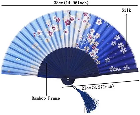 Amajiji Charming Elegant Modern Woman Handmade Bamboo Silk 8.27" (21cm) Folding Pocket Purse Hand Fan (CZT-08)