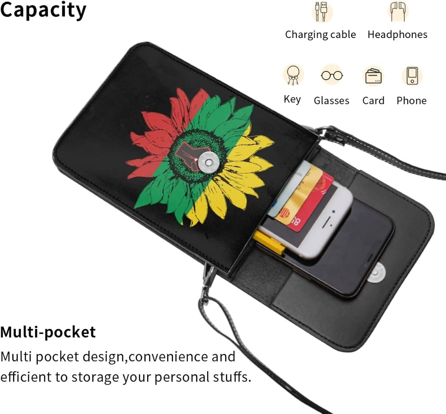 America Map Peace Black History Month Small Crossbody Purse Cell Phone Bag for Women