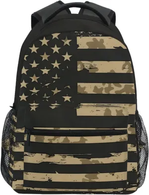 American Flag Camouflage Vintage School Kids Backpack for Boys Girls Laptop Backpack Lightweight Travel Bag for Women Men