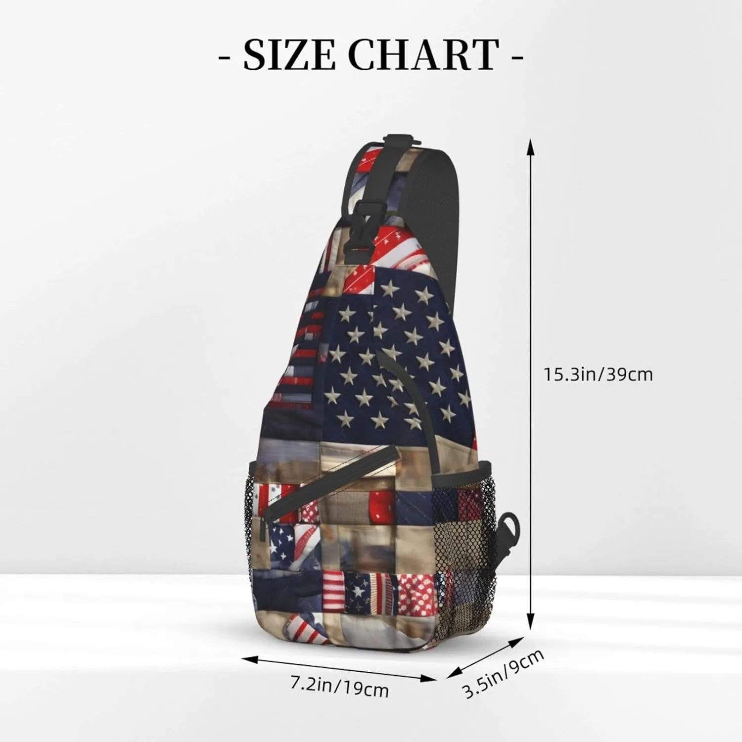 American Flag Patchwork Print Sling Backpack, Sling Bag, Crossbody Chest Bag Daypack, for Hiking Travel