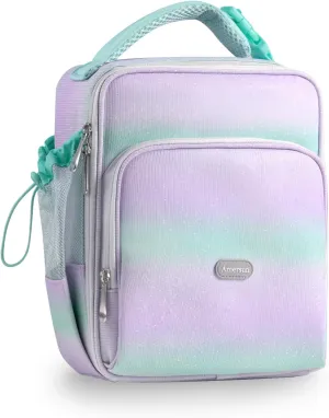 Amersun Kids Lunch Bag with Water Bottle Holder & Snacks Multi-Pocket for School, Water-resistant & Insulated Lunch Box for Kids, Children, Boys, Girls(Light Blue)