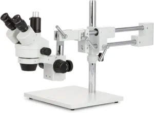 AmScope SM-4TPX Professional Trinocular Stereo Zoom Microscope with Simultaneous Focus Control, WH10x Eyepieces, 3.5X-45X Magnification, 0.7X-4.5X Zoom Objective, Ambient Lighting, Double-Arm Boom Stand, Includes 0.5X Barlow Lens