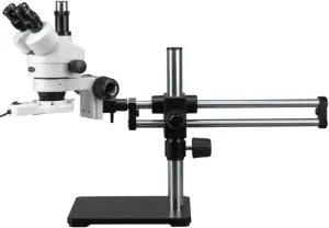 AmScope SM-5T-FRL Professional Trinocular Stereo Zoom Microscope, WH10x Eyepieces, 7X-45X Magnification, 0.7X-4.5X Zoom Objective, Ambient Lighting, Ball-Bearing Double-Arm Boom Stand
