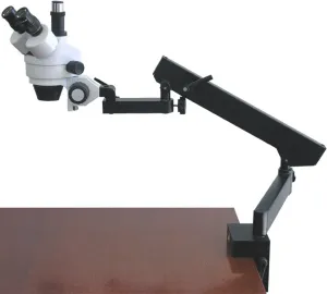 AmScope SM-6T Trinocular Stereo Zoom Microscope, WH10x Eyepieces, 7X-45X Magnification, 0.7X-4.5X Zoom Objective, Ambient Lighting, Clamping Articulating Arm Stand