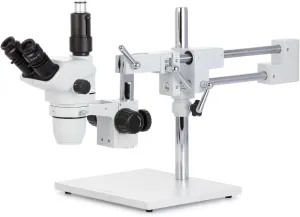 AmScope ZM-4TNW3 Professional Trinocular Stereo Zoom Microscope, EW10x and EW25x Eyepieces, 2X-225X Magnification, 0.67X-4.5X Zoom Objective, Ambient Lighting, Double-Arm Boom Stand, Includes 0.3x and 2.0x Barlow Lenses