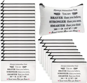 Amylove 26 Pcs Christmas Inspirational Gifts Cosmetic Bag Makeup Bags Bulk with Inspirational Quotes Makeup Pouches for Women Empowerment Gifts with Zipper Birthday Friendship(You Are Braver)