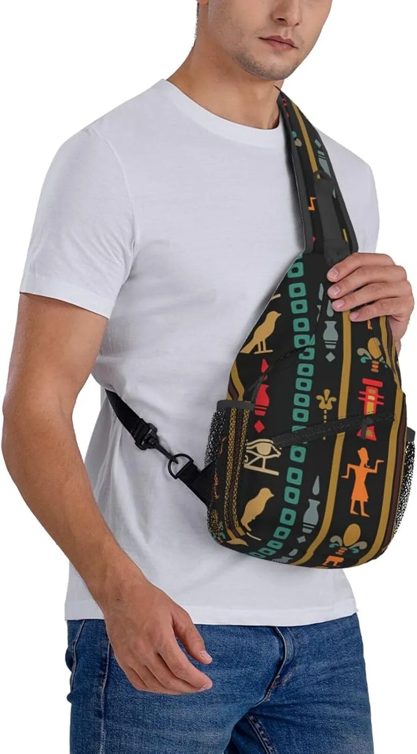 Ancient Egyptian Pyramids Vintage Cultural Symbols Men'S Crossbody Bag Travel Hiking Shoulder Backpack Chest Bag