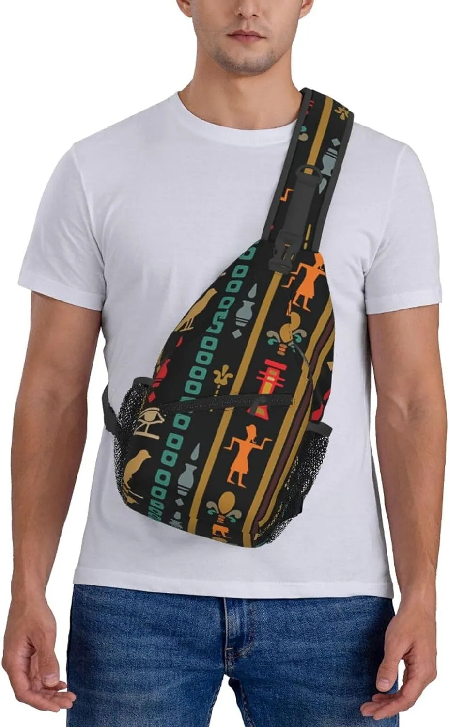 Ancient Egyptian Pyramids Vintage Cultural Symbols Men'S Crossbody Bag Travel Hiking Shoulder Backpack Chest Bag