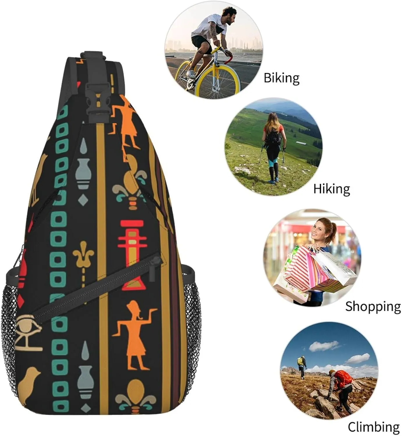 Ancient Egyptian Pyramids Vintage Cultural Symbols Men'S Crossbody Bag Travel Hiking Shoulder Backpack Chest Bag