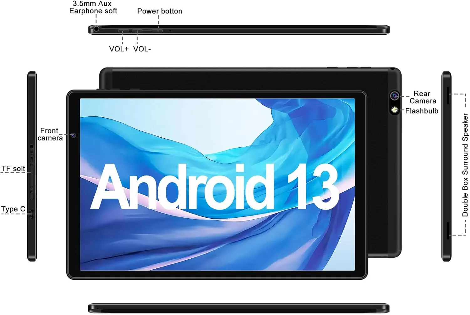 Android Tablet 10 inch Android 13 Tablets with 14GB RAM 128GB ROM, Octa-Core 2.0 GHz, 8000mAh Battery, 5G WiFi, Bluetooth 5.0, HD IPS Touchscreen, 5 8MP Camera Tablet with Keyboard Mouse Case, Black