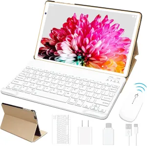 Android Tablet 10 inch Android 13 Tablets with 14GB RAM 128GB ROM, Octa-Core 2.0 GHz, 8000mAh Battery, 5G WiFi, Bluetooth 5.0, HD IPS Touchscreen, 5 8MP Camera Tablet with Keyboard Mouse Case, Gold