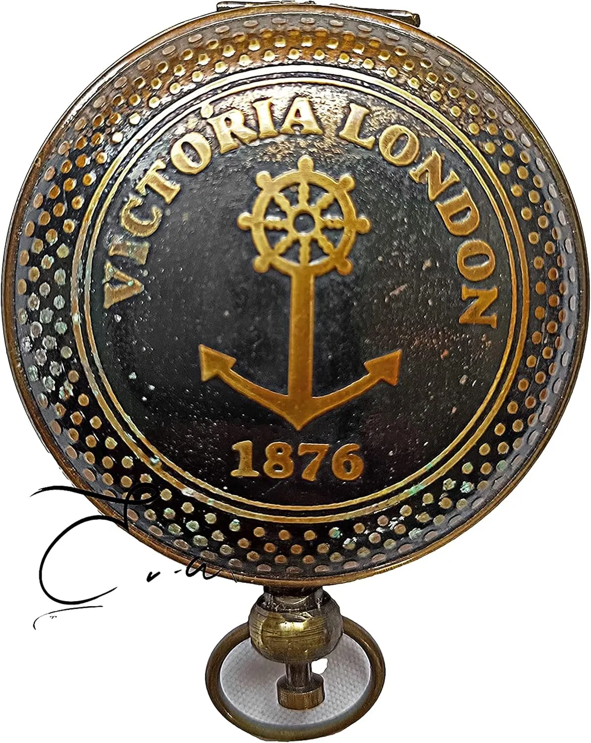 Antique Brass Compass Nautical Handmade Victoria London Gold Finish Brass Navigational Directional Pocket Compass Tool for Hiking Trekking Travelling by ERA Traders