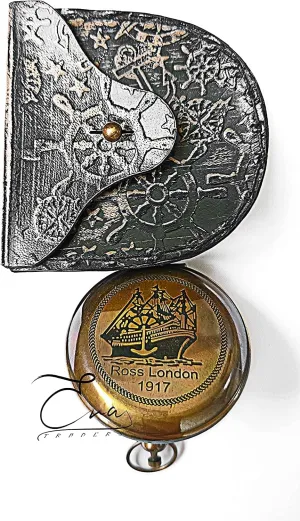 Antique Nautical Brass Compass Handmade Rose London 1917" Gold Finish Brass Sundial Navigational Directional Compass Tool for Hiking Trekking Travelling by ERA Traders
