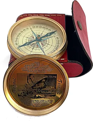Antique Nautical Brass Compass Handmade Titanic Design Gold Finish Brass Sundial Navigational Directional Compass Tool for Hiking Trekking Travelling by IRA Muhammad
