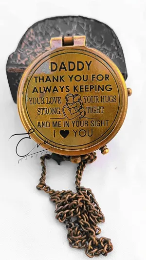 Antique Nautical Brass Daddy Text Engraved Compass Handmade Gold Finish Brass Navigational Directional Chain Compass Tool for Hiking Trekking Travelling by ERA Traders