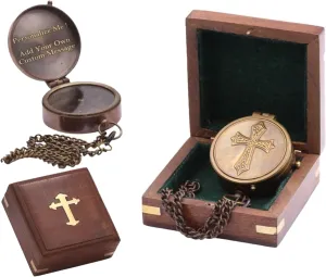 Antique Nautical Engraved Brass Compass with Wooden Case and Chain Directional Maritime Navigational Pocket Compass Tool for Hiking Trekking Travelling & Camping by DOLLOND LONDONE1920