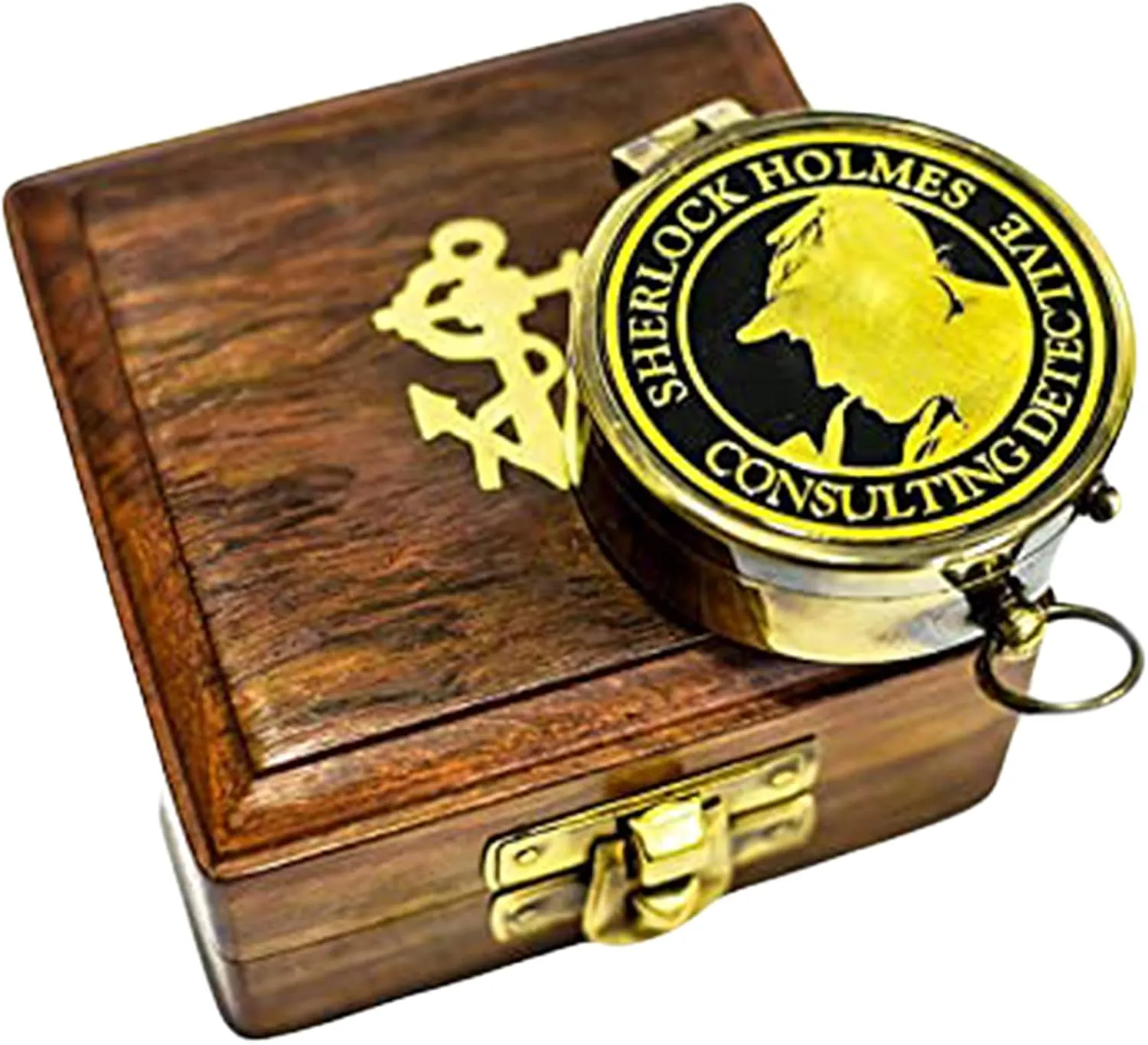 Antique Nautical Engraved Brass Golden Compass with Wooden Box Directional Maritime Navigational Pocket Compass Tool for Hiking Trekking Travelling & Camping by AWF ROORKEE Store