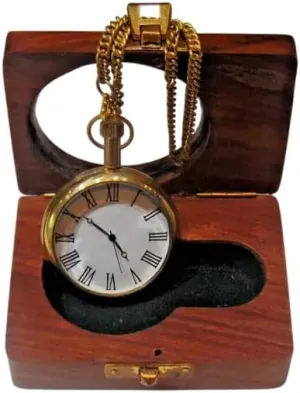 Antique Vintage Nautical Brass Victoria Pocket Watch with Wooden Box Handmade.