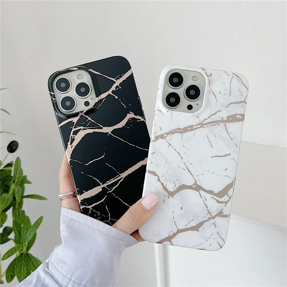Anymob iPhone Case Black Marble Soft Silicone Shockproof Back Shell Mobile Cover iPhone 13 11 12 Pro Max XS X XR 7 8 Plus SE 2020 Compatible