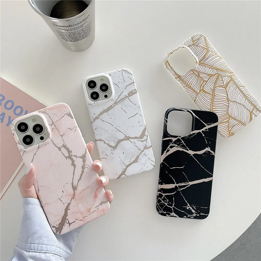 Anymob iPhone Case Black Marble Soft Silicone Shockproof Back Shell Mobile Cover iPhone 13 11 12 Pro Max XS X XR 7 8 Plus SE 2020 Compatible