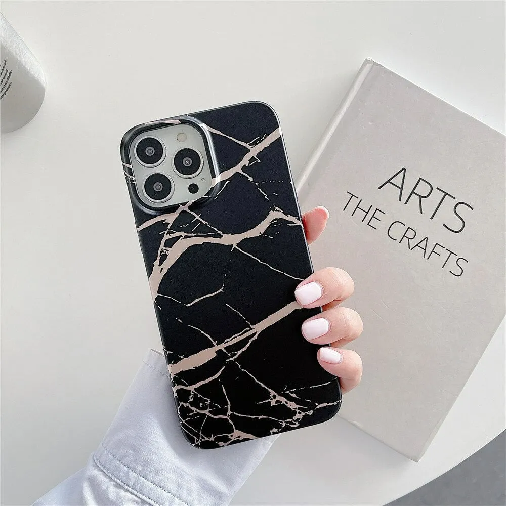 Anymob iPhone Case Black Marble Soft Silicone Shockproof Back Shell Mobile Cover iPhone 13 11 12 Pro Max XS X XR 7 8 Plus SE 2020 Compatible