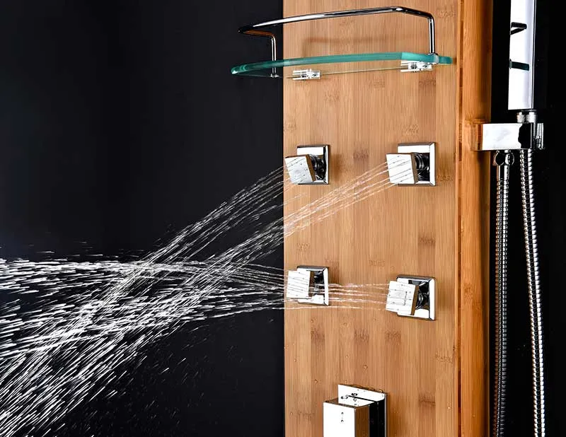 Anzzi Mansion 60 in. Full Body Shower Panel with Heavy Rain Shower and Spray Wand in Natural Bamboo